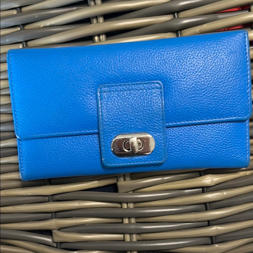 Royal Blue Textured Leather Wallet with Twist-Lock Closure